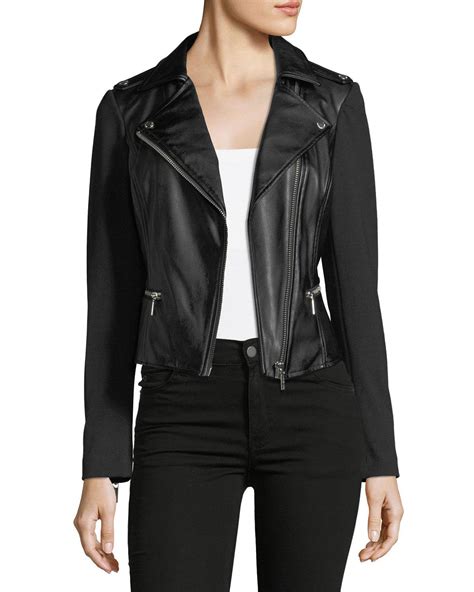 michael kors leather sleeve coat|Michael Kors faux leather jacket.